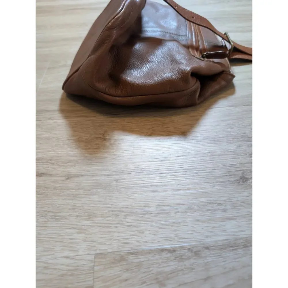 Liz Claiborne Brown Leather Hobo Shoulder Bag Slouchy Pebbled Adjustable Strap